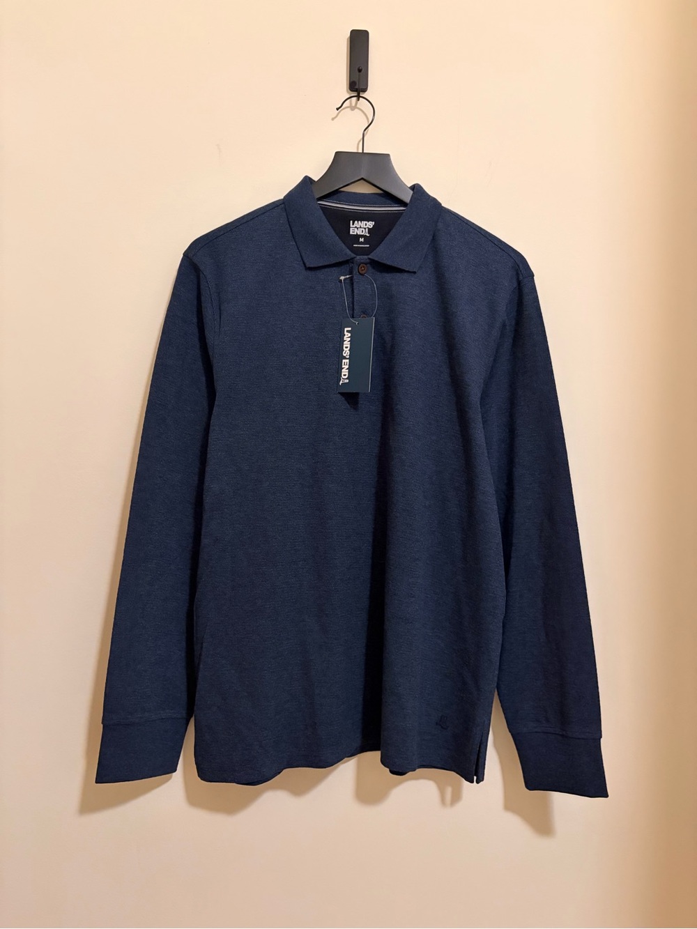 Lands' End Men's Heavyweight Textured Knit Long Sleeve Polo - Navy